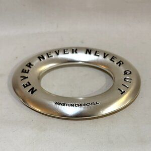 Winston Churchill Quote Sacchi Ellipse Silver Tone Paperweight Never Never Quit